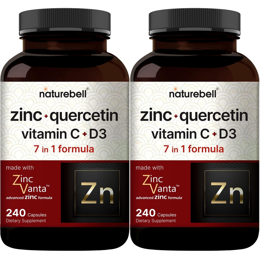 NatureBell Zinc Quercetin配有维生素C & D3,480 Capsules (2 Pack) QQ Quercetin 1000mg + Zinc 50mg + Vitamin C 250mg + Vitamin D3 5000 IU → 4-in-1 高级 Immune 和 Lung 支持 + ZincVanta 公式