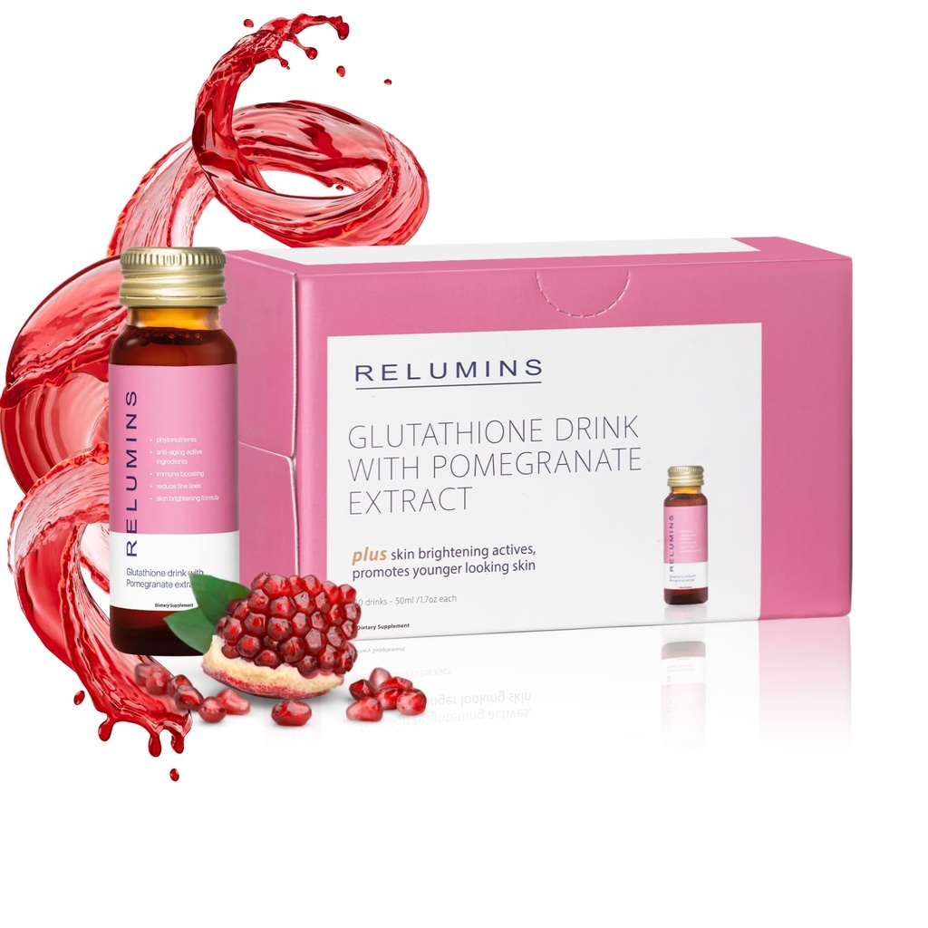 Relumins Glutathione 水分射击 - 夏后皮肤恢复和冷天气水分 - 柯拉根-波斯定和在美国制造 - 石榴火花 - 10瓶×50毫升
