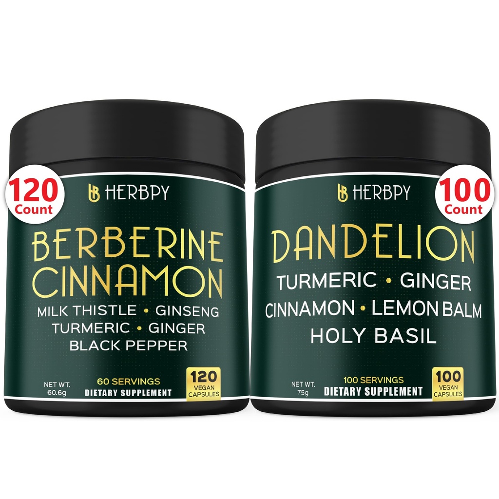 Bundle 7in1 Berberine HCl & 6in1 Dandelion 补充 - 支持免疫、消化和心脏健康