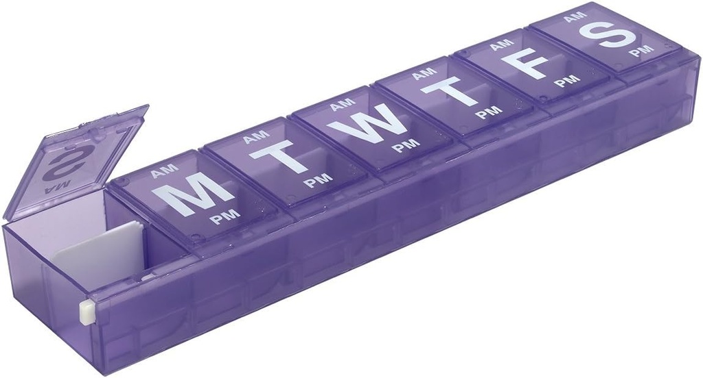 EZY DOSE周刊(7天) AM/PM Pill Planner,医学案例,维生素组织者盒,3X-Large锁定比对安全处方药,防止意外性皮刺,彩色 May Vary, BPA Free