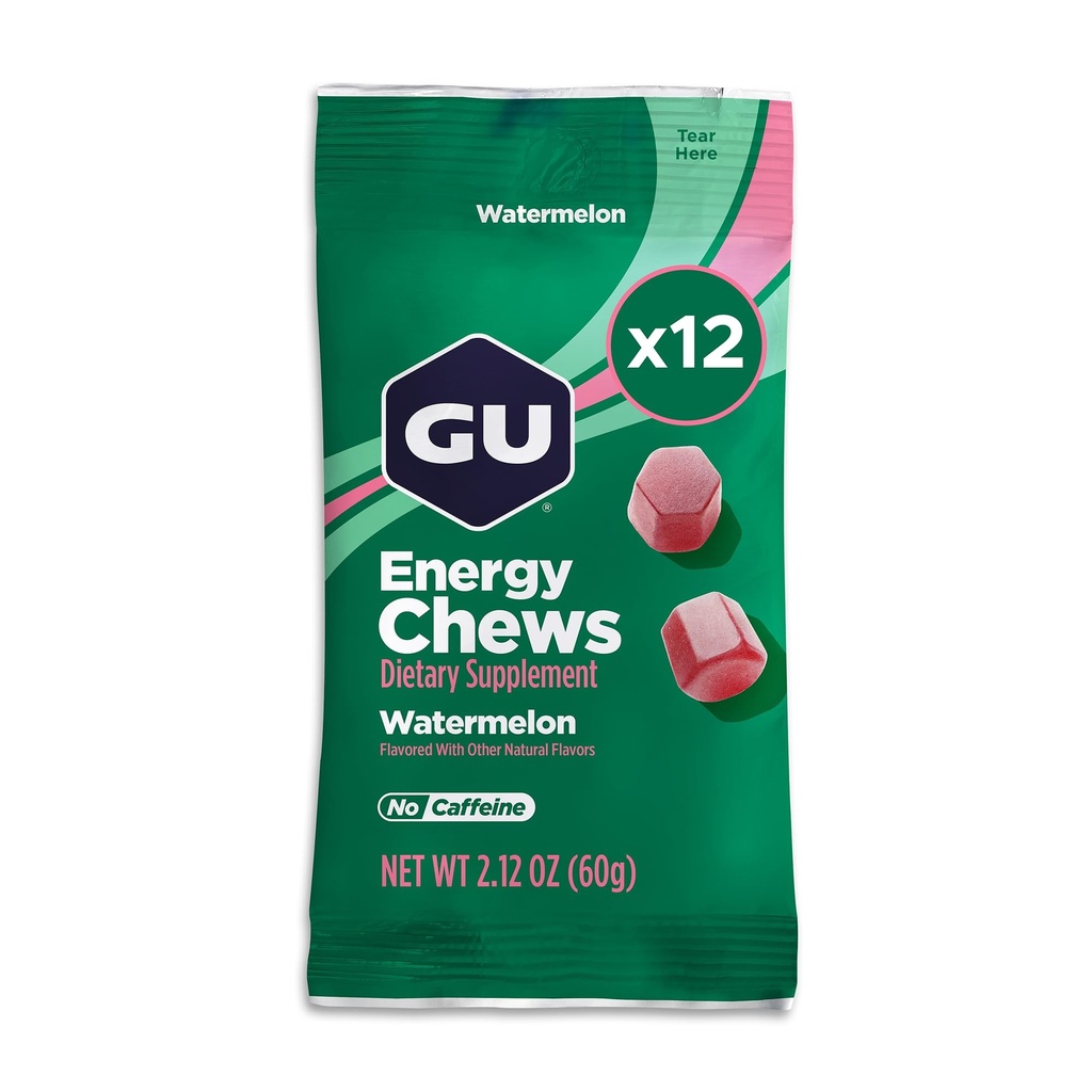 GU Energy Chews、西瓜能源加电解质、Vegan、Gluten-Free、Kosher、Cafeine-Free、以及乳制品-GO-GO-GO能源供任何工作使用,12袋(共计24件)