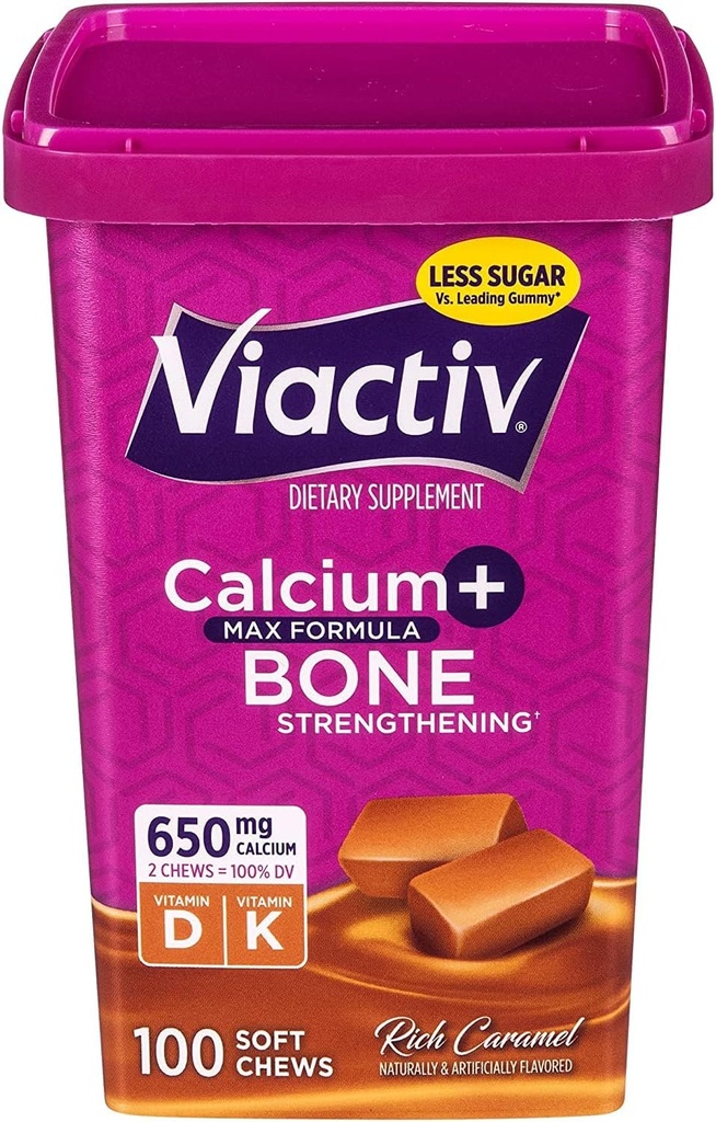 Viactiv Max 公式钙 + 维生素 D3 骨质健康补充剂 Rich Caramel, 100 Soft Chews - 6 Pack