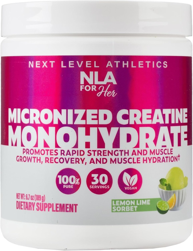 她的Creatine Monohydrate Micronized for Women (30-5g services) - Greatting Lemon Lime Sorbet Flavored - Lean Muscle 生长和健身复苏,促进性能 - Vegan,无布洛丁或保留水