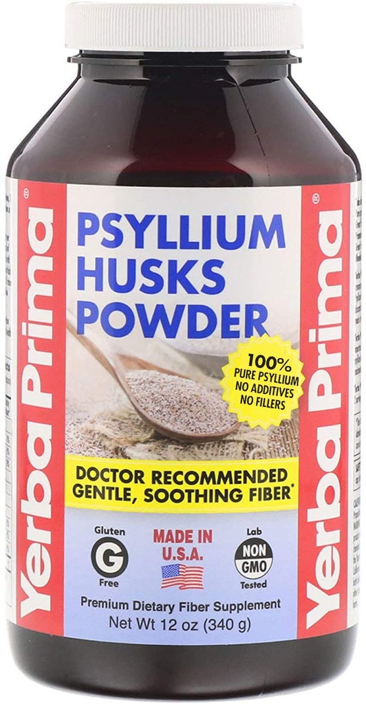 Yerba Prima Psyllium Husks Fiber Powder, 12 Ounce - 天然纤维补充剂 - Colon Cleanse - Gut Health - Vegan, Non-GMO, Gluten Free (英语).