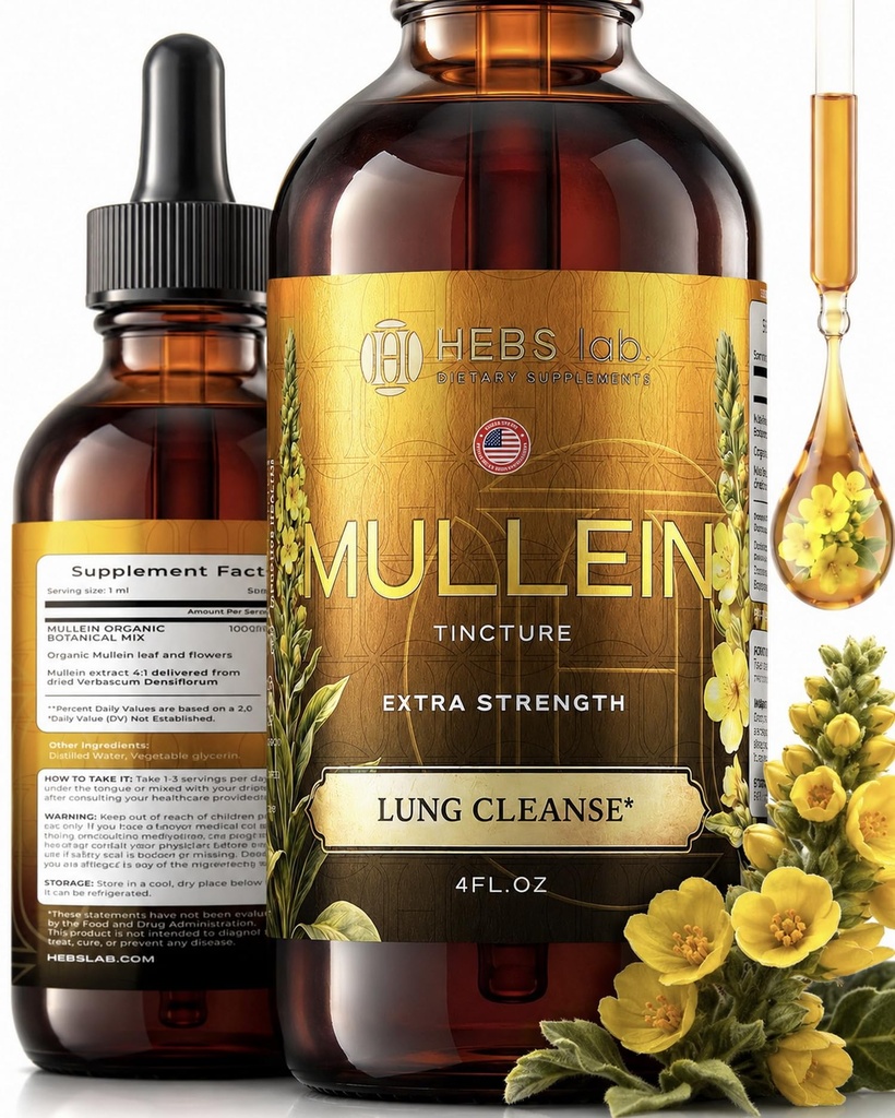 Mullein 叶片提取促进肺清洁与健康 - 美国制造的Mullein Drops - 肺支持补充 - 草药呼吸支持 - Mullein 提取丁香4 Fl Oz