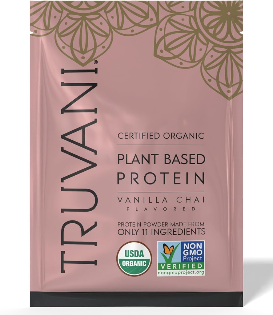 Truvani Vegan Pea 蛋白质粉 | Vanilla Chai | 20g 有机植物基蛋白 1 服务 | Keto | Gluten & 乳品自由 | 低碳 | 无添加糖
