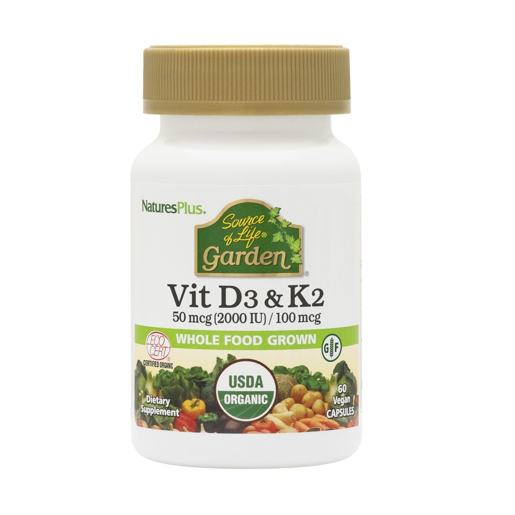 Natures Plus of Life Garden Vitamin D3 & K2-60 Vegan Capsules - 促进骨骼支持,免疫功能,心血管健康和Mood平衡 - Vegan, Gluten Free - 60服务