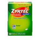 Zyrtec 24小时过敏药片、单独包装的室内和室外过敏药片,每安非他明药片10毫克Cetirizine HCl,每包1块药片,50厘米药片