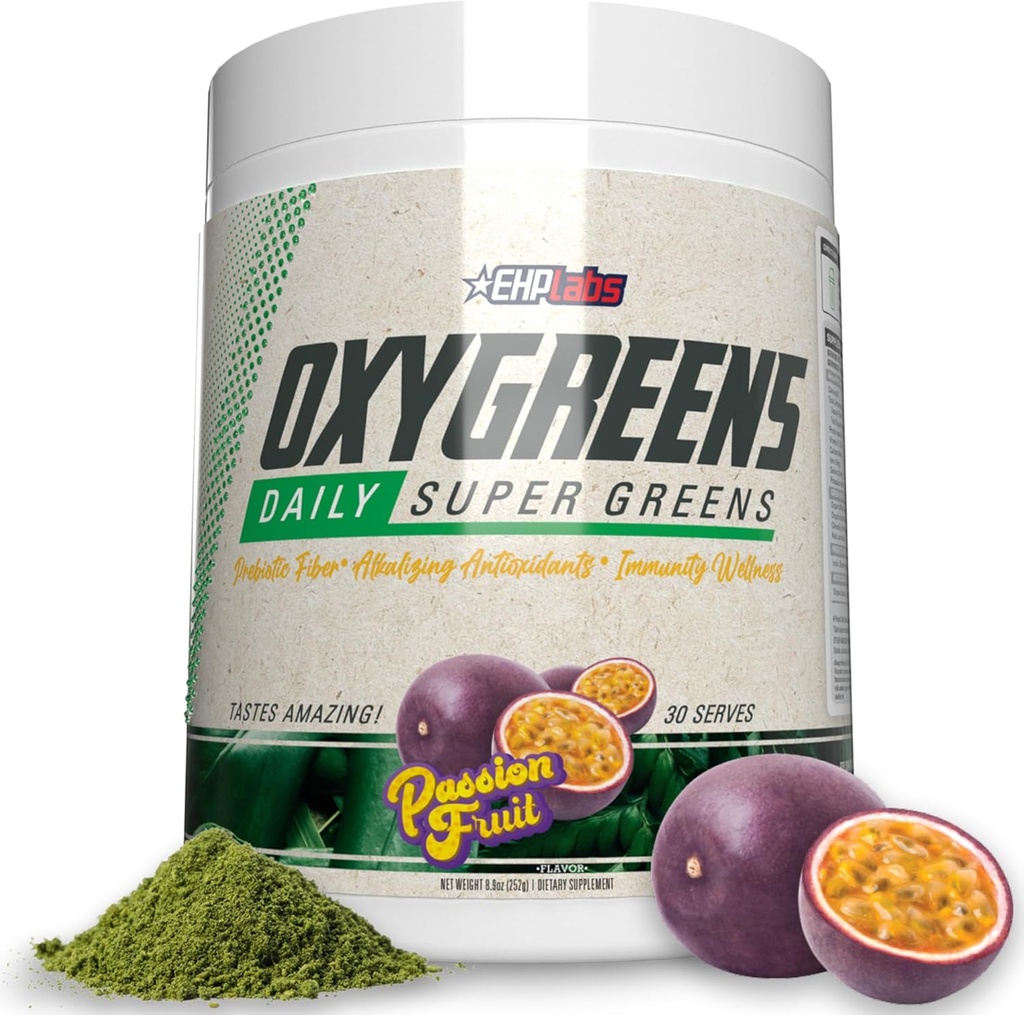 EHP实验室 OxyGreens 超级绿地粉 - Spirulina & Chlorella Superfood, 绿汁粉和绿地增生剂, 抗氧化剂和豁免支持, 30 services (Passionle果)