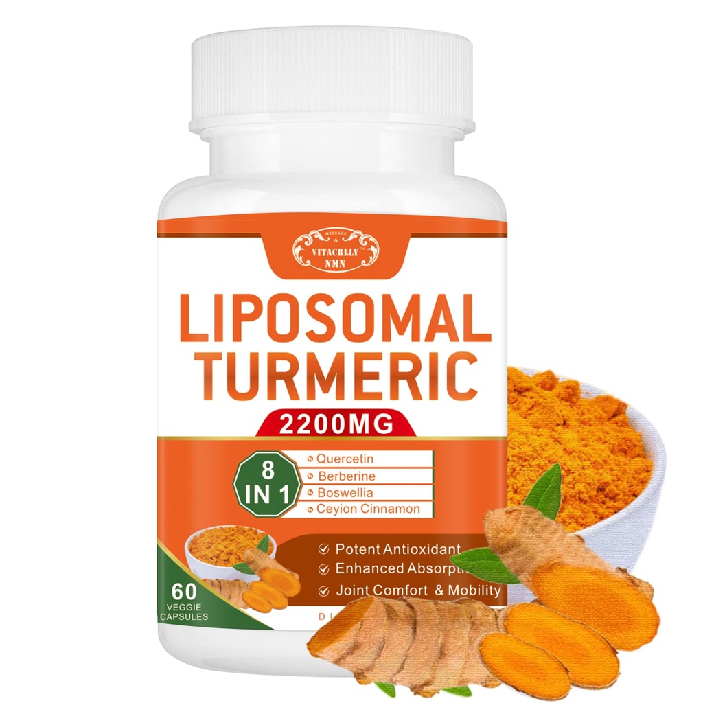2200mg Liposomal Turmeric Crucumin 配有黑辣椒和姜汁强化吸附剂-95% Crucumin 提取供联合支助 60 Capsules