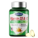 维生素D3 K2软胶,D3 1000 IU配K2(MK-7)200 mcg配椰油软胶,1 Vitamins D&K中易吞2,支持钙吸收,免疫和心脏健康-90个计数
