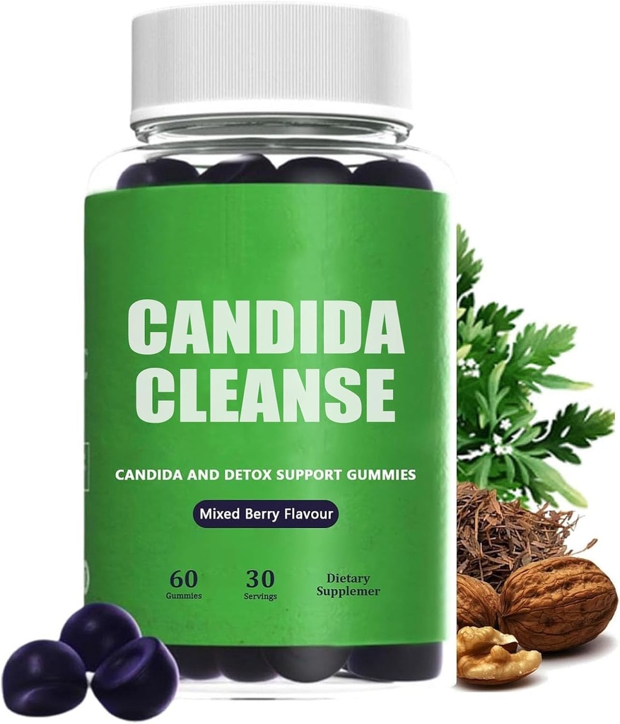 Candida Cleanse, Candida and Detox Support Gummys, 10in-1 高级公式与黑胡桃, PAU D'Arco & Wormwood, Non-GMO 60 Gummys