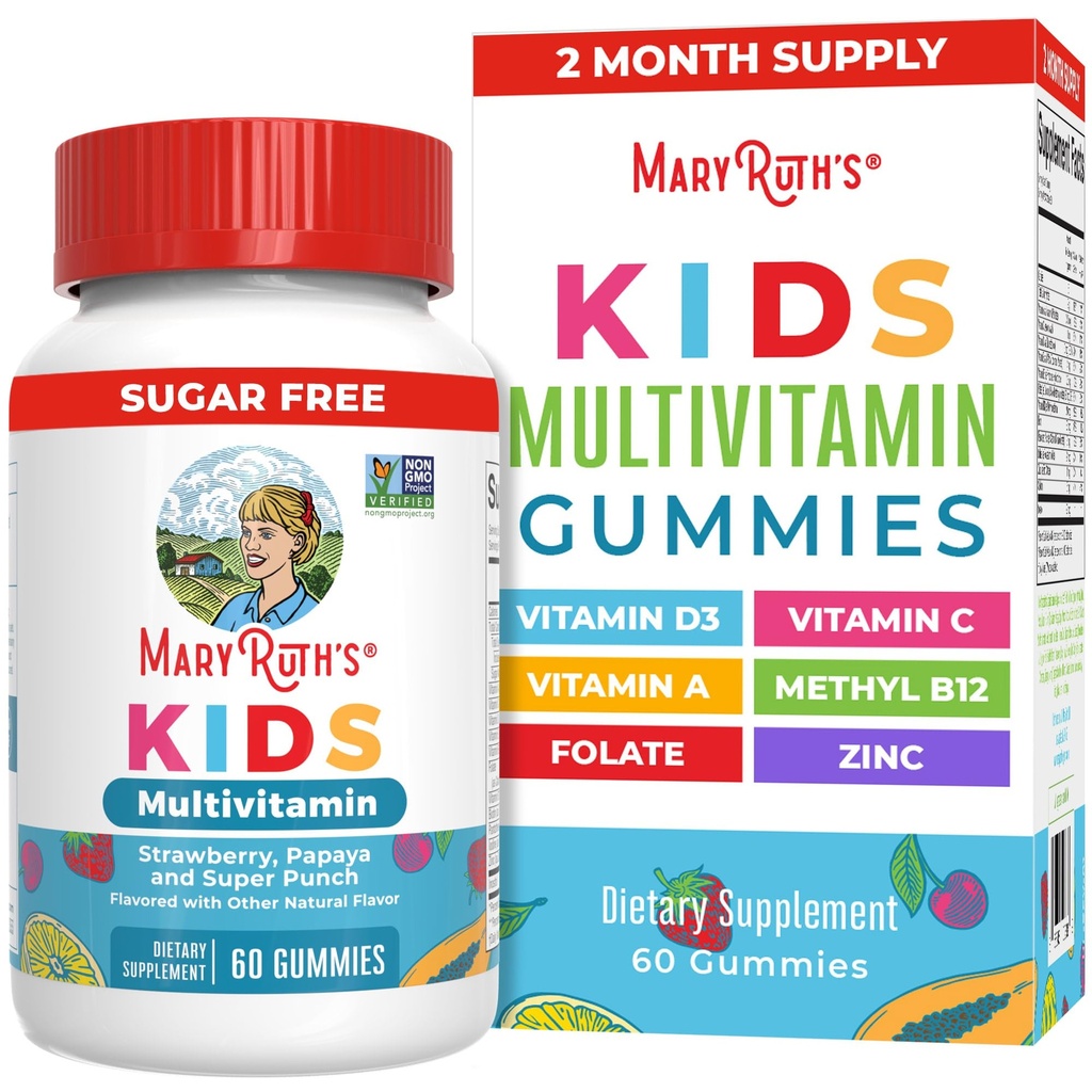 MaryRuth 有机体 儿童维他命 多糖 免糖 两个月供应 儿童多维他命 Gummys for Ages 2+ QQ Vegan 一天只有1个Gummy QQ 60 计数