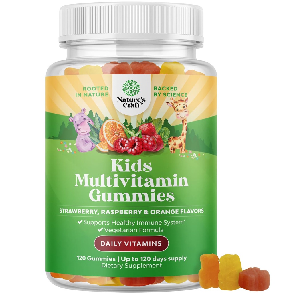 Natures Craft Plant Kids 多维他命 Gummys - 多维他命 儿童豁免支持 Gummys 配有维生素 A C D3 E B 和 Zinc Gelatin 和 Gluten 免费 非GMO 维生素 Gummy 公式 120ct
