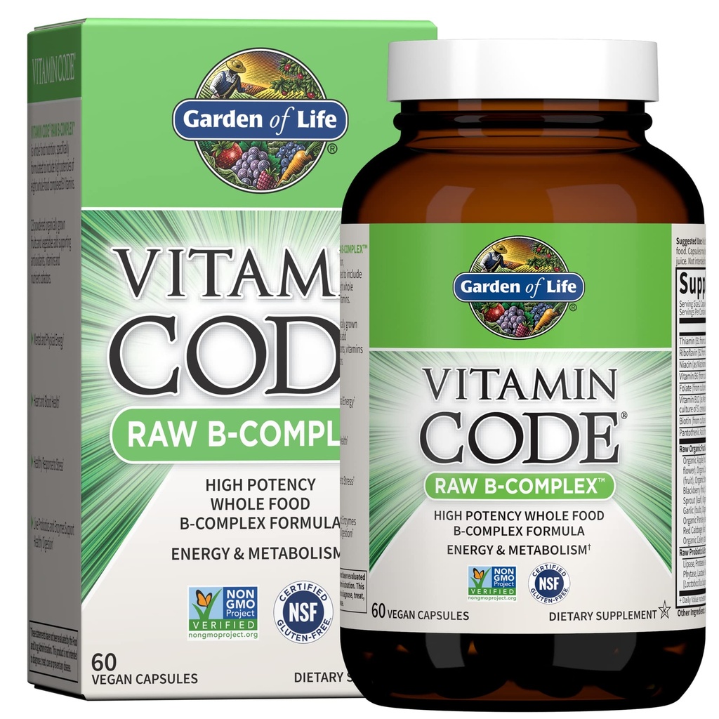 生命维他命B复合体花园,60 Vegan Capsules,高潜力维他命用于能源与代谢,B6,Folate & B12作为甲基Cobalamin Plus Probios