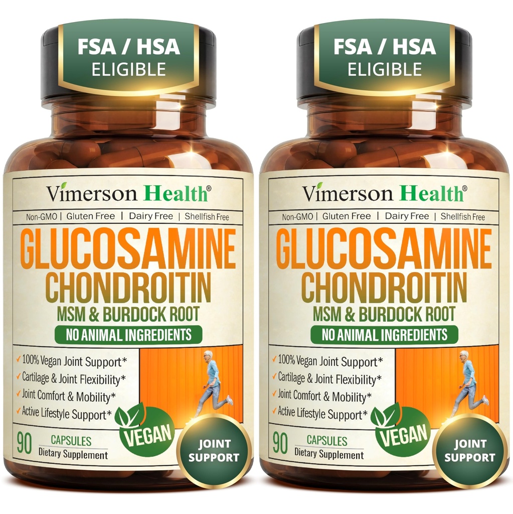 Glucosamine Chondroitin MSM – 用Glucosamine Sulfate 1500 mg, Chondroitin 和 MSM 联合支助补充剂 用于卡蒂拉基,联合健康和弹性 2 Pack, Vegan