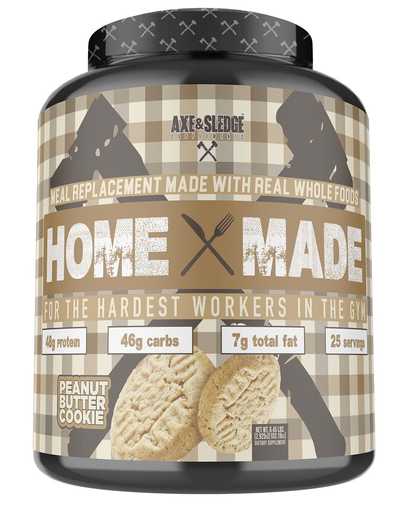 Axe & Sledge 补充家庭制造的全食品用餐替代粉,配有消化酶,蛋白质,碳水化合物和脂肪,25种服务(Peanut Butter Cookie)