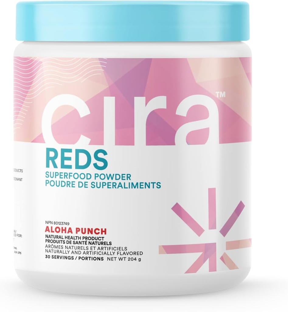 Cira Glow-Getter Reds 超级食品粉剂 - 抗氧化剂和多酚促进能量和脂肪健康 - 30 services, Aloha Punch
