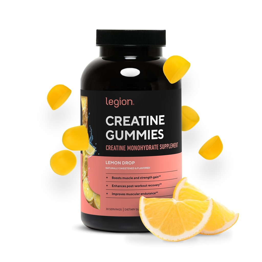 LEGION Creatine Monohydrate Gummys — Clean Chewable Creatine 增強,耐力和肌肉復活 – 30 Lemon Drop Flavor Services — 没有人工火焰或甜酒.