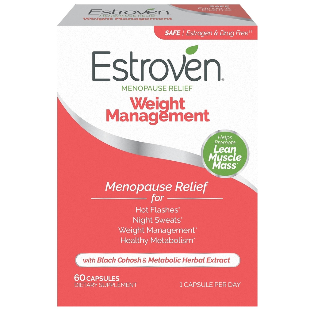 更年期救济的Estroven体重管理 - 60 Ct. - 临床证明的成品 帮助管理体重,提供夜间汗水和热闪光救济 - 无毒品和无胶剂