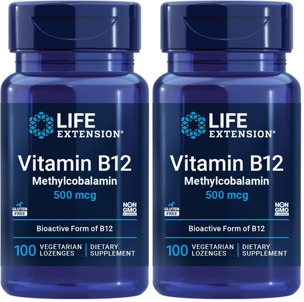 生命延长维生素B12 甲基Cobalamin 500mcg - 维生素B12 一般能量和脑健康补充剂 - 无糖蔬菜 Lozenges溶解于你的嘴 - 一次日报 - 100计