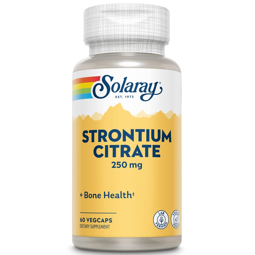 Solaray Strontium 硫酸盐 250 mg → 健康骨头和牙齿支持 → 温柔消化,强化吸收 → 60 Veg Caps