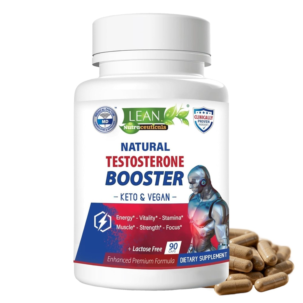 LEAN NUTRA Testosterone Booster for Men – Natural Vegan 补充 Tongkat Ali, DHEA, Maca Root, Tribulus, Horny Goat Weed, Zinc, Boron, D-Aspartic酸 – 助力,能量,肌肉 – 90 Caps