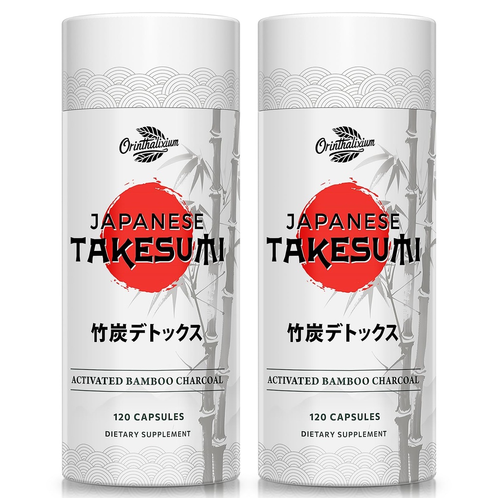 Takesumi Bamboo Charcoal 2000mg – 从竹boo中激活的炭,用于最大吸附,Detox & Gut, 120 Vegan Capsules(2瓶)