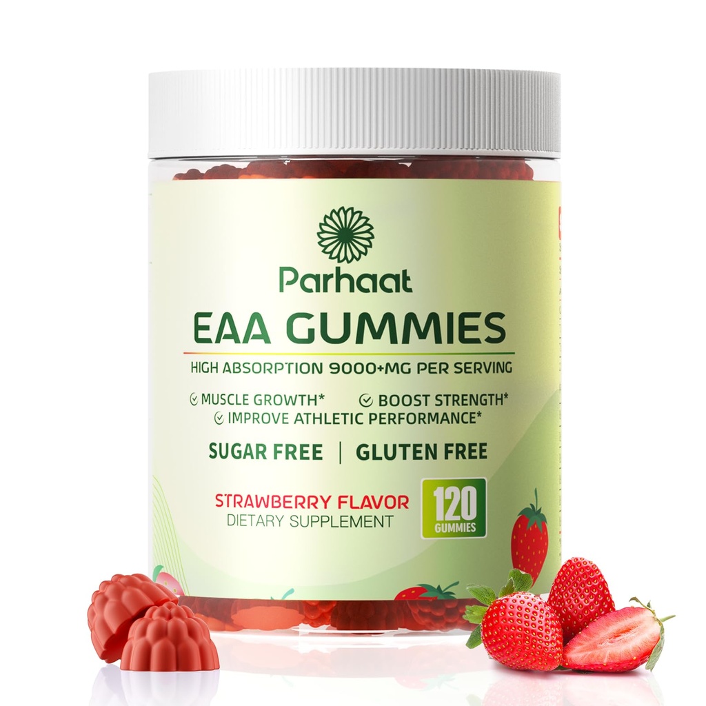 EAA Gummys 120 Gummys(草莓),基本氨基酸-全部9种基本氨基酸(EAA)和全部分支-香山氨基酸(BCAAs),非GMO,Gluten Free, Vegetarian友好