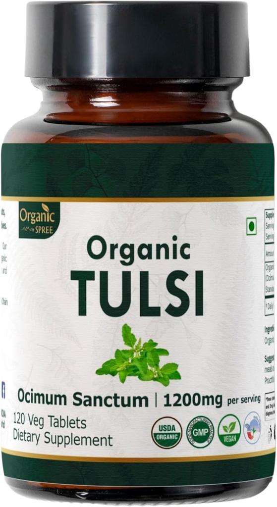 Tulsi 120 平板电脑 — — USDA有机圣巴西尔 — — 支持压力缓解和适应性平衡 — — 饮食补充120tab
