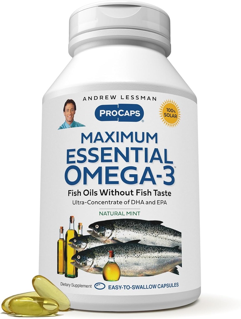 Andrew Lessman 最大基本 Omega-3 Mint - 60 Softgels - Ultra-Pure, 高概率 Omega-3 Oils. 高DHA,无胃肿,无污染物,无水星. 小容易吞软胶