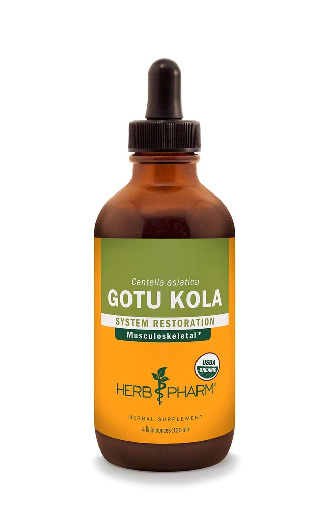用于肌肉骨骼系统支持的草药认证有机物Gotu Kola液体提取 - 4 Ounce