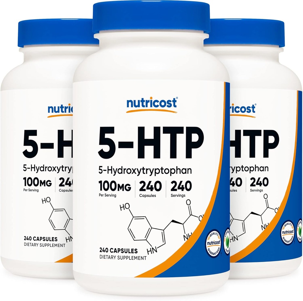 营养成本 5-HTP 100mg, 240 蔬菜卡普尔(5-Hydroxytryptophan) - 非GMO & Gluten Free(3瓶)