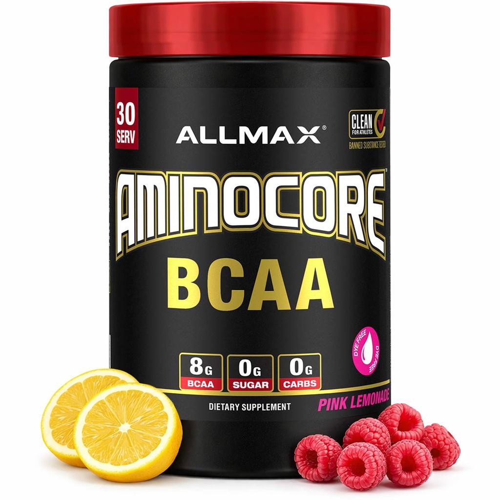 AllMAX 营养 AMINOCORE BCAA – 8G BCAAs – 100%纯分支链氨基酸 – Gluten Free - Pink Lemonade - 315 gram