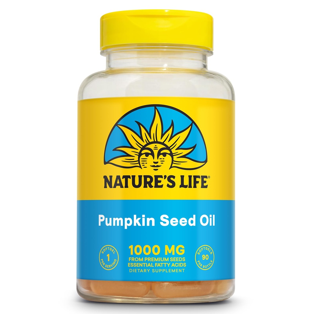 Nature's Life Pumpkin Seed Oil Supplement - Source of Omega 3 6 Essential Fatty Acids and Antioxidants - Cold Pressed from Organic Pumpkin Seeds - Vegan, 60-Day Guarantee, 90 Servings, 90 Softgels