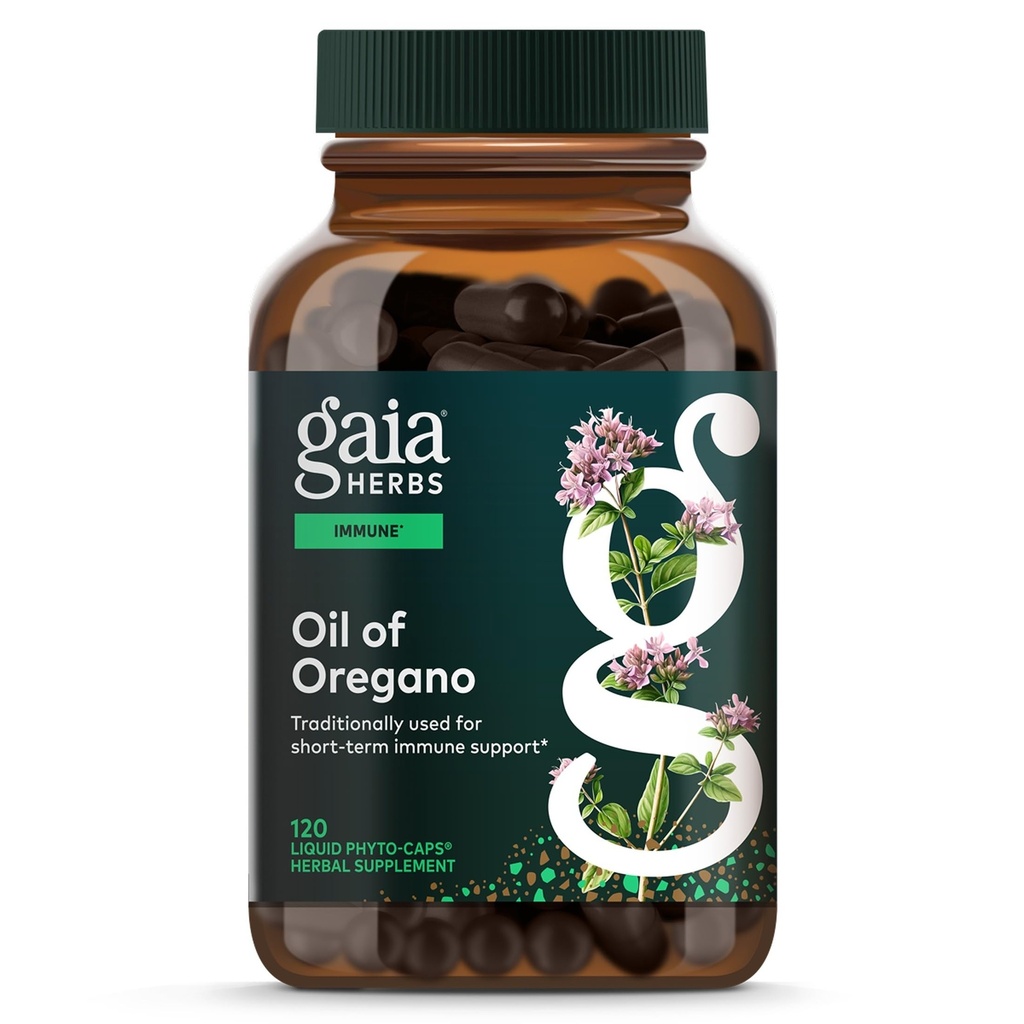 Oregano的Gaia Herbs Oil - Imune & Antioxidant Support Supports - 配有Oregano Oil, Carvacrol & Thymol * - 120 Vegan液态植物-卡普尔(60天供应)