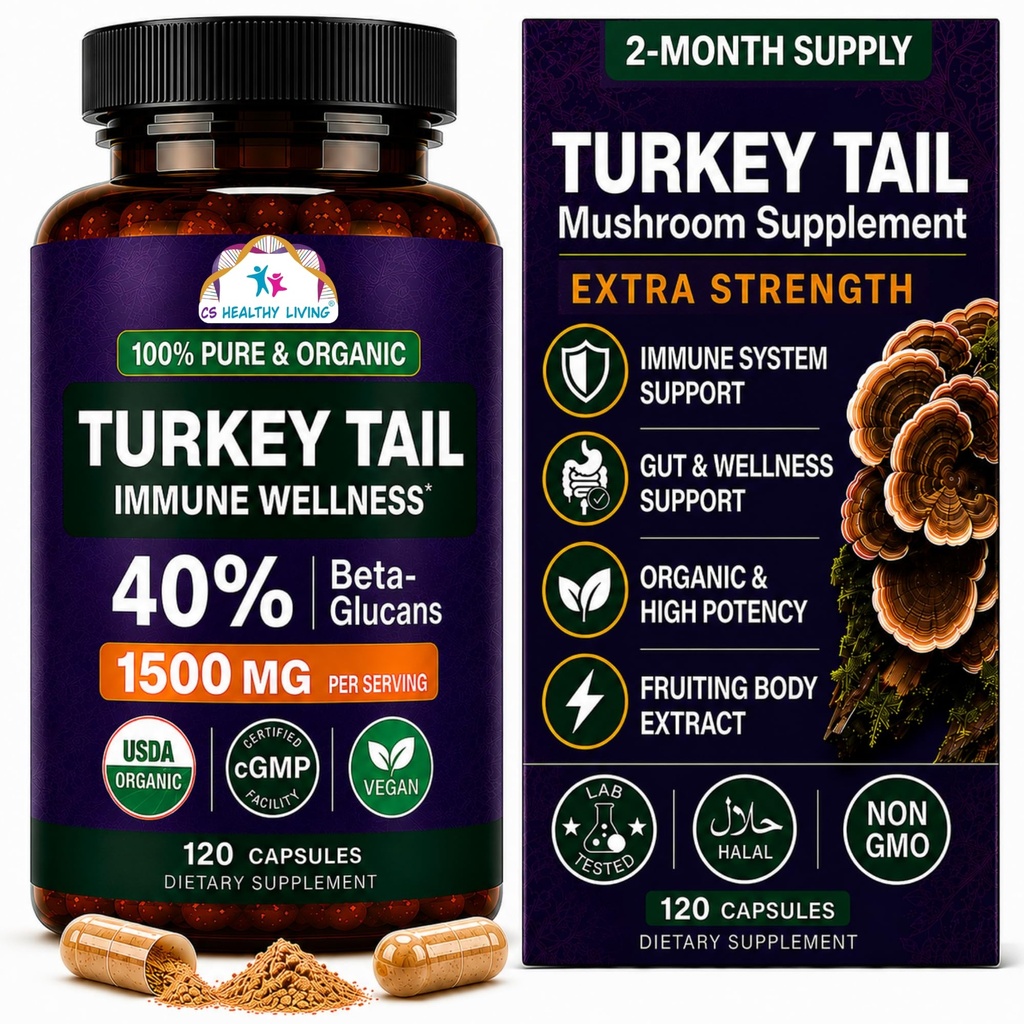 CANCER Sciences Turkey Tail Wellness Mushrooms 补编,USDA认证有机提取,超强1500毫克,高概率40%的Beta-Glucans,Gut & Immune支持,天然消化,120卡普尔