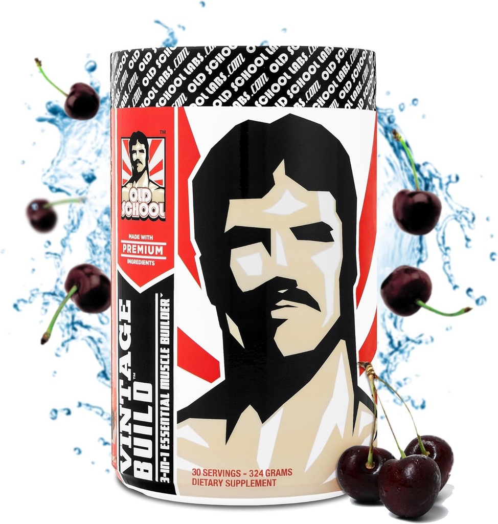 Vintage Building – 工作后复苏 & 肌肉建筑 Powder drink for Musculal strong and growth – 减少痛苦 – Creatine 单水合物,BCAAs,L-Glutamine – 黑樱桃火焰 – 324g