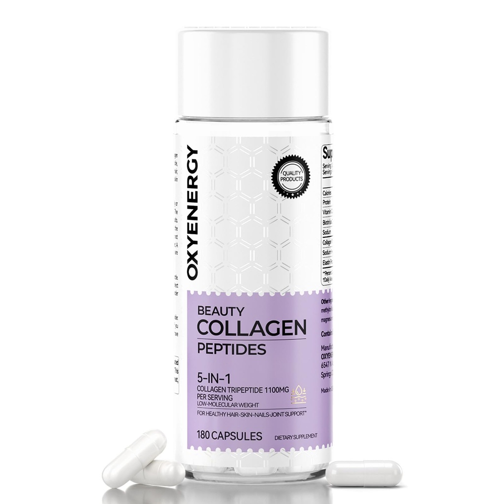 供妇女使用的氧化能Collagen Peptides Capsules, 1100mg 水解Collagen Tripptides(第一类),配有Biotin和维生素C的补编,180 Collagen 药丸,以推广头发、钉子、皮肤,2个月供应