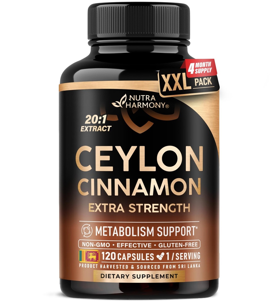 Ceylon Cinnamon Capsules - 外力 - 能量,心力和代谢支持 - 男女 - 纯天然摘录 20:1 补编 - 美国制造 - GMO & Gluten Free,120 Capsules, 4个月供应