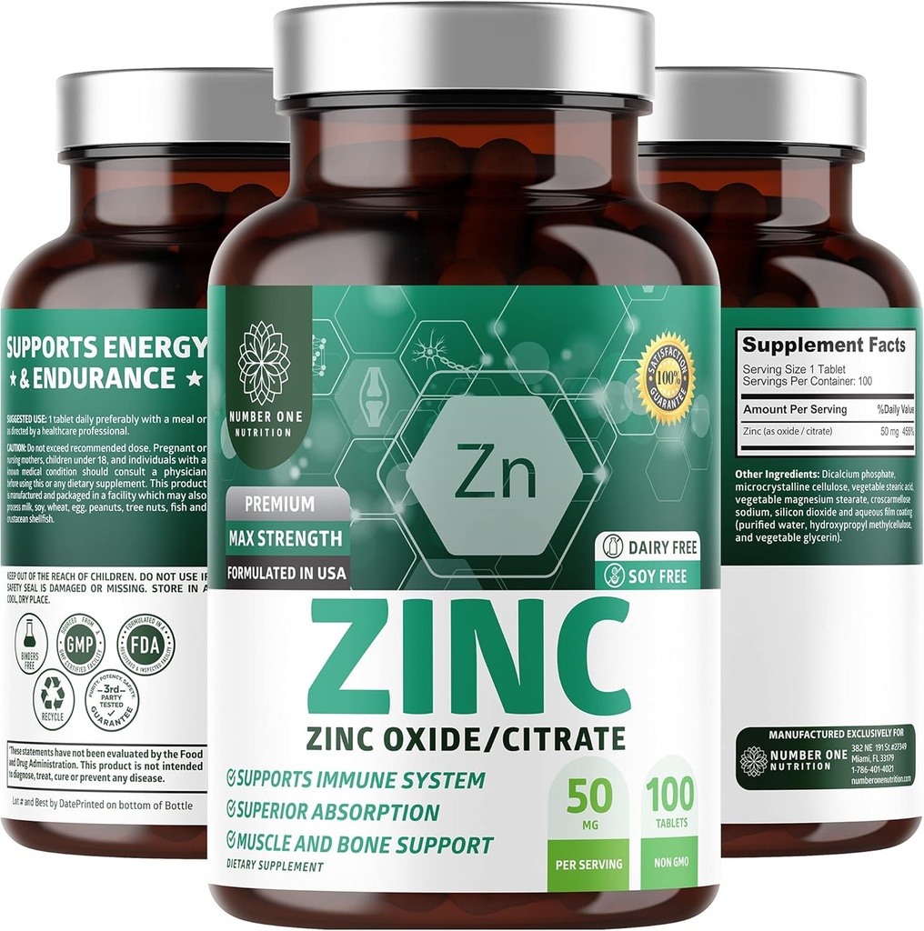 N1N ium 50mg [3X 吸收,Vegan] 所有天然锌氧化物和引物补充剂,用于免疫支持,皮肤健康和更好的消化,100片