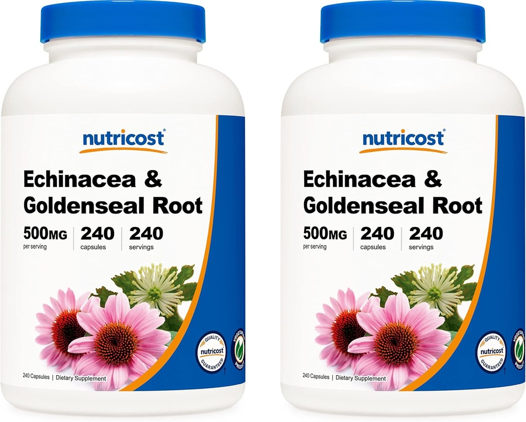 Echinacea & Goldenseal Root, 500mg, 240 capsules (2瓶) - Veggie Caps, 非转基因生物, Gluten Free