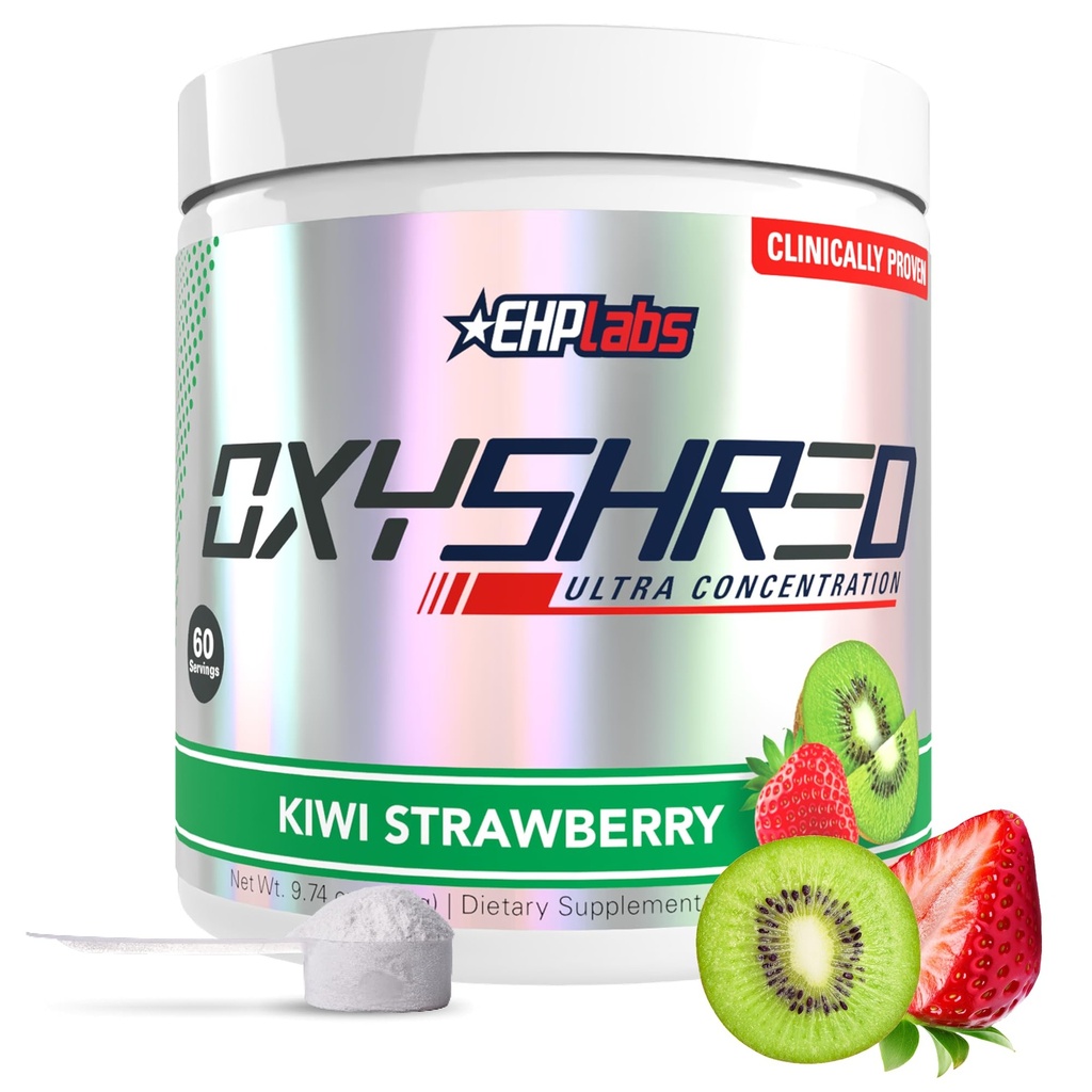EHP实验室 OxyShred Pre Workout 粉末 - 配有L Glutamine & Acetyl L Carnitine的预工作粉末, 能量靴饮料 - Kiwi草莓, 60种服务