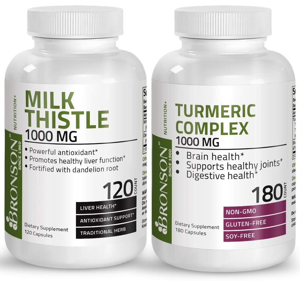 Bronson Turmeric Curcumin 与 BioPerine 高概率联合支持 + 牛奶硝酸盐 1000mg Silymarin Marianum & Dandelion 根