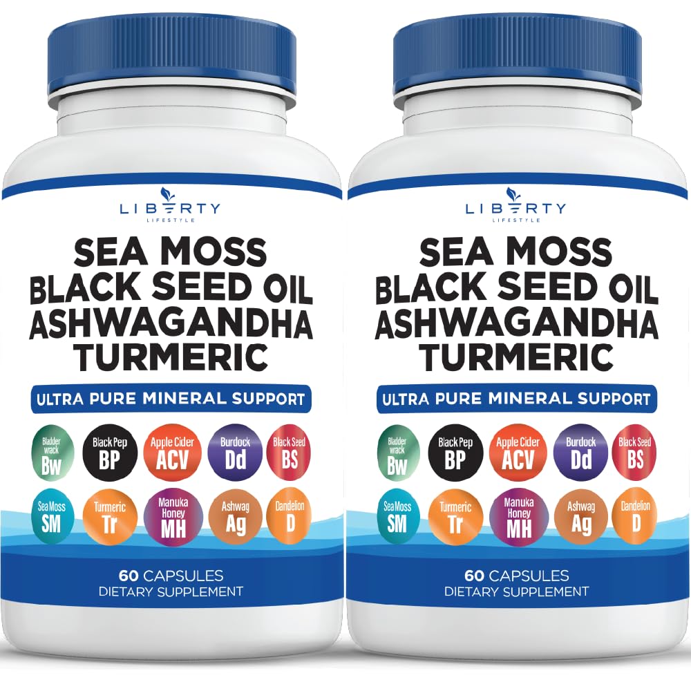 海摩斯黑种子油 Ashwagandha Turmeric Bladderwrack Burdock - 与马努卡,蜂蜜丹德利翁,ACV 黑辣椒 Gluten Free - 2-Pack (英语).