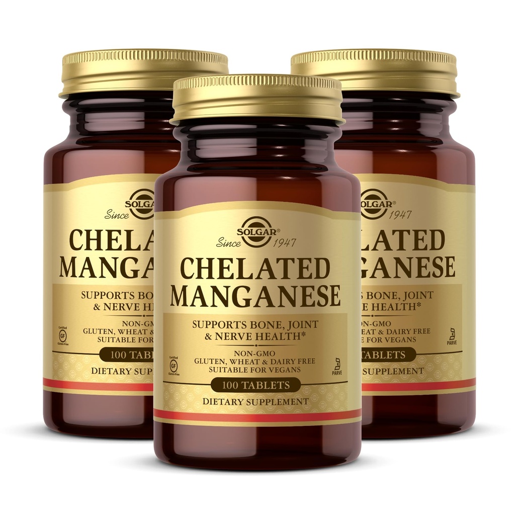 Solgar Chelated Manganese -- -- 100张牌匾,包2 -- -- 支持骨骼、联合和神经健康 -- -- 非GMO、Vegan、Gluten Free、奶制品自由、Kosher -- -- 200份总服务