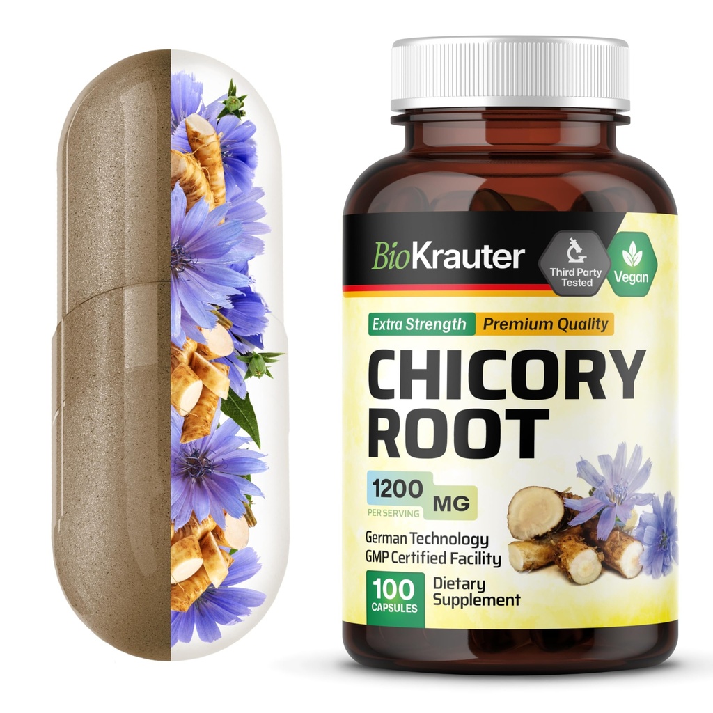 BIO KRAUTER 奇科里纤维补充剂 - 1200 mg 强度 - 100 计 - 奇科里根粉 - 胰岛素卡普尔用于消化支持 - Vegan