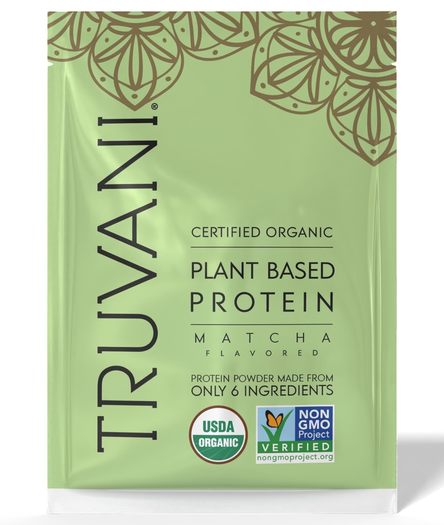 Truvani Vegan Pea蛋白粉 | Matcha | 20g 有机植物基蛋白 1 服务 | Keto | Gluten & 奶油自由 | 低卡 | 无添加糖