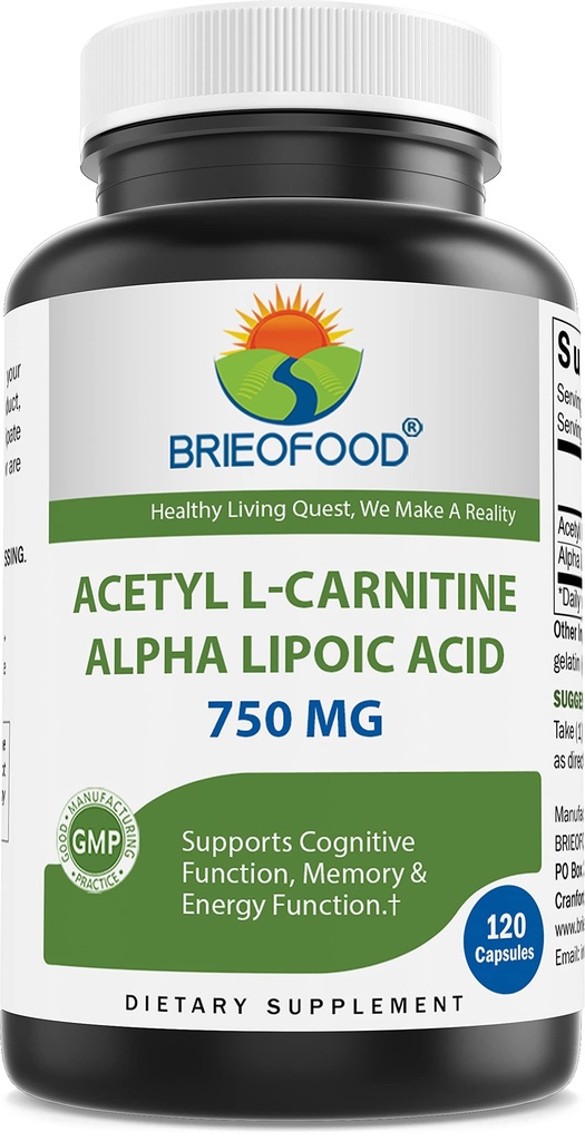 Brieofood Acetyl L-Carnitine Alpha Lipoic酸(ALA ALC) 750 mg 120 Capsules