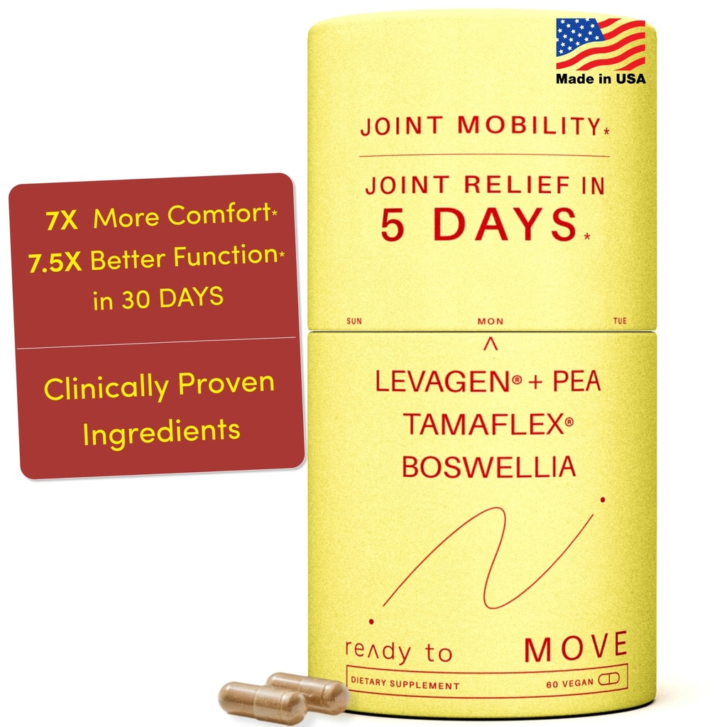 Move 快速代理联合补编 | Tamaflex ® Turmeric & Tamarind, Levagen®+ PEA Palmitoyl乙醇酰胺, Boswellia Serrata, Bioperine® Black Pepper 提取 | 联合支持和移动 | 60 Vegan Caps